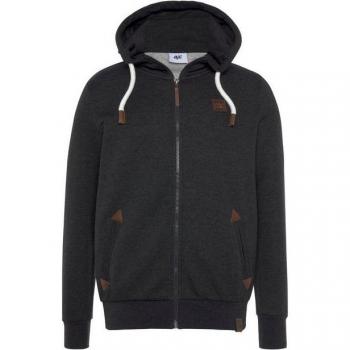 AJC Kapuzensweatjacke mit Lederakzenten an den Eingriffstaschen
