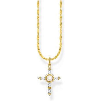 Cadena con colgante cruz blanca en plata y oro Thomas Sabo