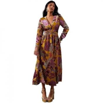 Burnout Velvet Plunge Neck Midi Dress