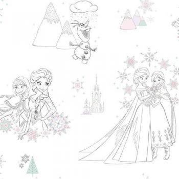 Rouleau de papier peint « Anna, Elsa et Olaf – La Reine des Neiges » – Noir & Blanc – Auto‑adhésif