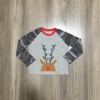 Top bébé garçon Gris Camouflage Cerf – T-shirt raglan longue manche, Noël/Automne Hiver