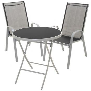 Skládací zahradní set, 2 křesla a skleněný stůl