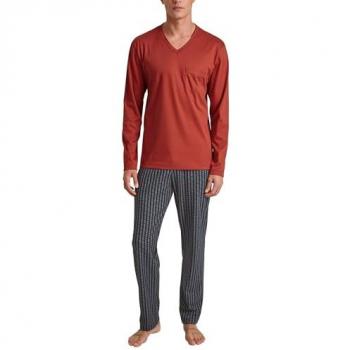 CALIDA Relax Streamline 5 Herren Pyjama aus 100% Baumwolle, lang, Rot mit Muster, Größe L