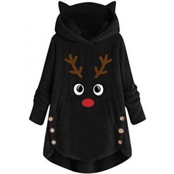 Toamen Cappotto Invernale Donna in Faux Vello con Cappuccio e Dettagli Pulsante