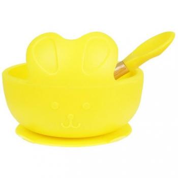 Kids Silicone Suction Bowl Set with Wooden Spoon