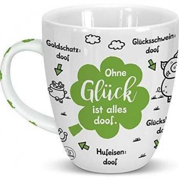 Sheepworld Tasse mit Spruch Ohne Glück ist alles doof