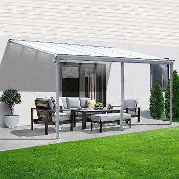Aluminium Terrassenüberdachung Bausatz 434 cm mit Sichtschienen und Hohlkammerplatten Weiß