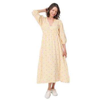 Izabel London Women’s Yellow Striped Empire Maxi Dress (L) – ¾ Sleeve