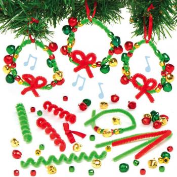 Christmas Wreath Jingle Bell Decoration Set (Pack of 5) 3 assorted bell colours