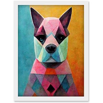 Boho Boxer Dog Abstract – Geometric Pastel Artwork, Framed A4
