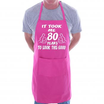 Vintage 80-Year BBQ Apron, Humorous Pink “It Took 80 Years” Design