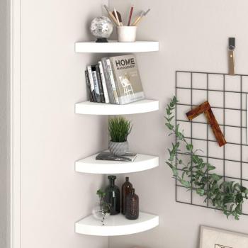 Étagères d'angle flottantes 4 pcs MDF blanc brillant 25x25x3,8 cm
