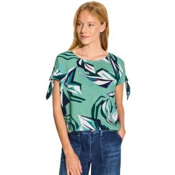 Cecil T-Shirt‑Bluse mit Knopf‑Detail – 40 M, Adriatic Green, bedruckt