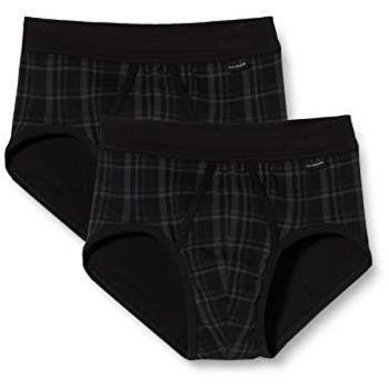 Schiesser 2‑Pack Herren‑Slip „Original Classics“ – Schwarz, Feinripp, kariertes Muster (XXL)
