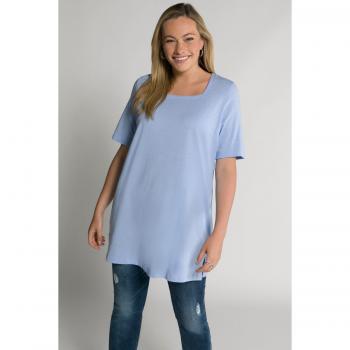 Maglia lunga blu con scollatura rettangolare e mezze maniche, taglia 56/58, donna, cotone