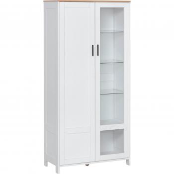 HOMCOM Alacena Blanca con Puerta de Vidrio y Estantes Ajustables 76x36x160 cm