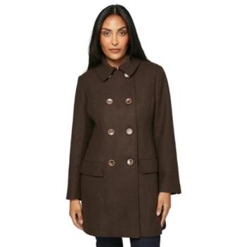 Wallis 14W Chocolate Double-Breasted Petite Pea Coat