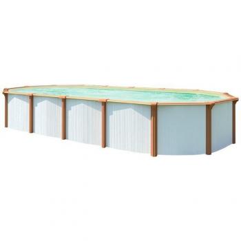 KWAD Ovalpool Green Line Evolution – 10‑teiliges Set, 7,3 × 3,7 × 1,32 m, Holzfolie in Blau, Sand oder Grau