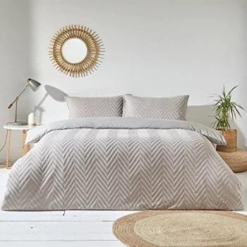 Geometric Stone Chevrons King Duvet Cover – Tufted Cotton