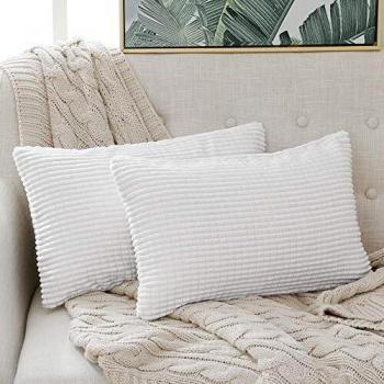 Set de deux housses velours blanc pour coussin 30x50 cm