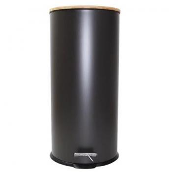 Poubelle Silumen 30 L Ovale, Noir, Bois à pédale