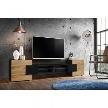 Meuble TV Merano Komodee Noir Wotan – 230 × 53 × 35 cm sans LED, Salon/Chambre
