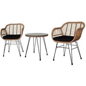 Castain Conservatory Rattan Bistro Collection – Table + 4 Chairs, Glass Surface