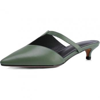 QUTAA sandalias de mujer, cuero de vaca, tacón bajo, punta afilada, estilo slingback, tallas 34-41