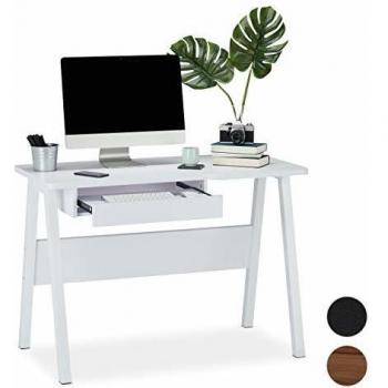Table de Travail tiroir à Clavier Relaxdays, Peu de Place, Compact, HlP 77,5x110x58 cm, Blanc