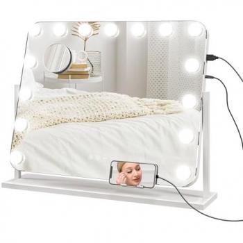 Hollywood Dimmable Lighted Makeup Mirror with 10X Magnifier and USB Charging Port