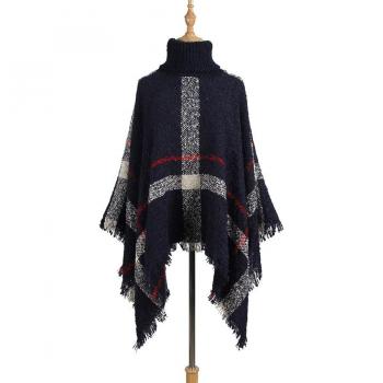 Lässiger Rollkragenpullover für Frauen mit Plaid und Quaste