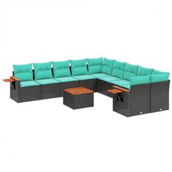 Cortina de Jardim VidaXL: 11 Peças de Sofá com Almofadas Vime Preto