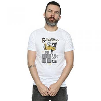 T-shirt uomo a maniche lunghe con binocolo Daffy Duck in bianco XXL