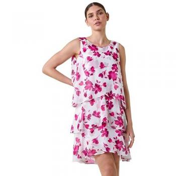 Tiered Floral Print Dress – Ivory, UK 20