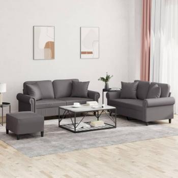 VidaXL 3-teiliges Couch-Set mit Kissen Grau Kunstleder