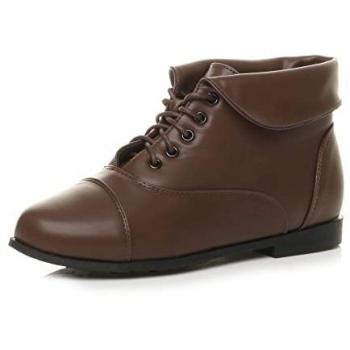 Brown Faux Leather Low‑Heel Pixie Granny Ankle Boots – AJVANI