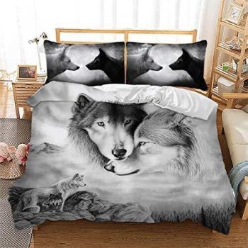 Adult Comfort Microfiber Duvet Cover with Zipper – Wolf Print, 135x200 cm