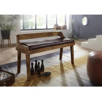 Wohnling Sitzbank dunkelbraun natur Leder Echtholz B/H/T: ca. 108x63x43 cm