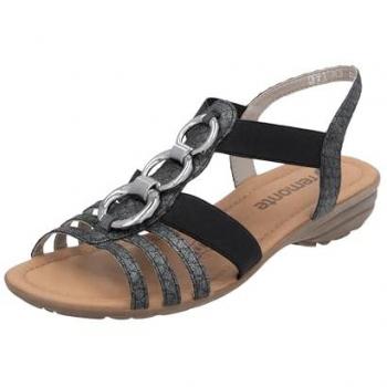 Remonte R3605‑45 – Gummizug‑Sandale in Schwarz
