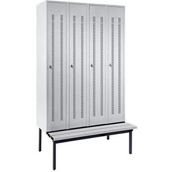 Wolf Vestiaire avec banc monté 4 compartiments gris clair