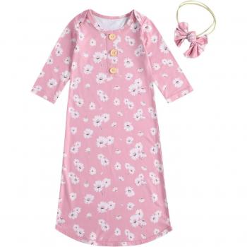 Robe de nuit 2 pièces bébé fille rose floral avec bandeau