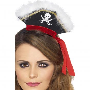 Diadema con Mini Sombrero de Pirata y Marabú, Color Negro