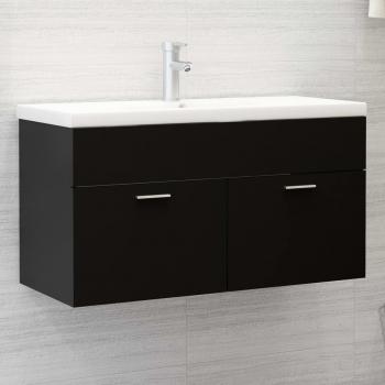 Lavabo Embutido e Armário Preto VidaXL Contraplacado