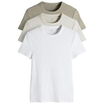 Damen‑T-Shirt‑Set “The Set” – 3 Stück Kurzarm, gerippt (Hellkhaki/Warmstein/Weiß)