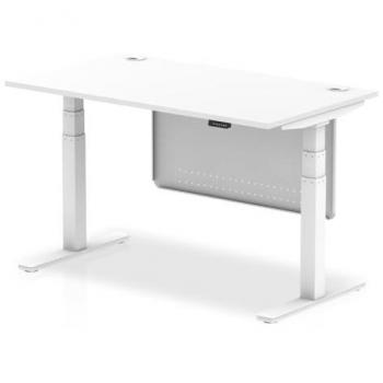 Air Modesty 1200 x 800mm Height Adjustable Office Desk Beech Top Black Leg with Black Steel Modesty Panel