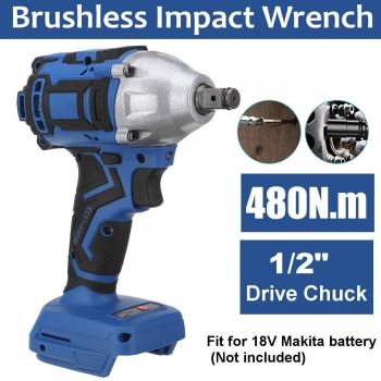 Rechargeable 18V Brushless Impact Wrench 1/2 Socket Tool (Without Battery) for Makita