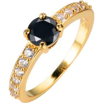 Compromiso en oro amarillo, cristal negro y zirconita brillante