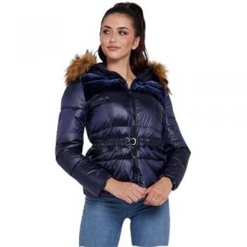 Women’s Love Sunshine Blue Nylon Velvet Block Jacket, Belted, 14