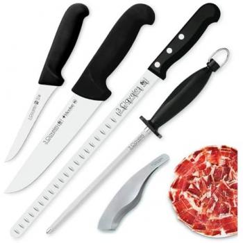 Kit Profesional de Cuchillos Premium para Jamón con Deshuesadores, Chaira y Pinzas