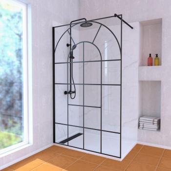 Aurlane Set Douche 120x195 x 80x120 : Paroi Verrière, Receveur Blanc, Colonne Noire Thermostatique